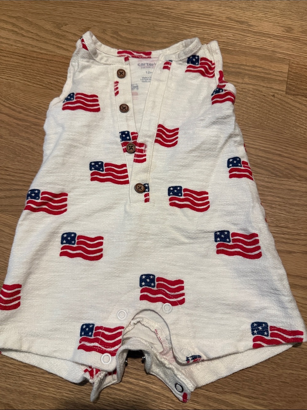 Carter's White Romper with Red & Blue Flag Print